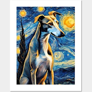 Greyhound Dog Breed Painting in a Van Gogh Starry Night Art Style Posters and Art